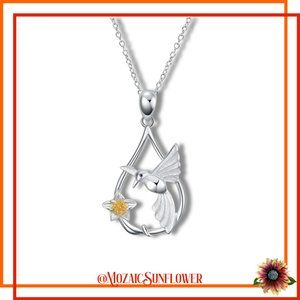 NEW Silver Rain Drop with Gold Center Flower and Hummingbird
